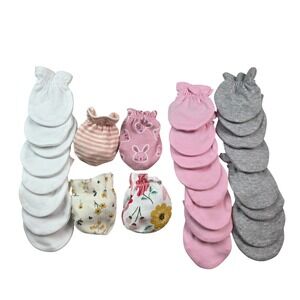 Baby Scratch Mittens Lot Assorted Colors Floral Bunny Stripes Pink White 18pk S1